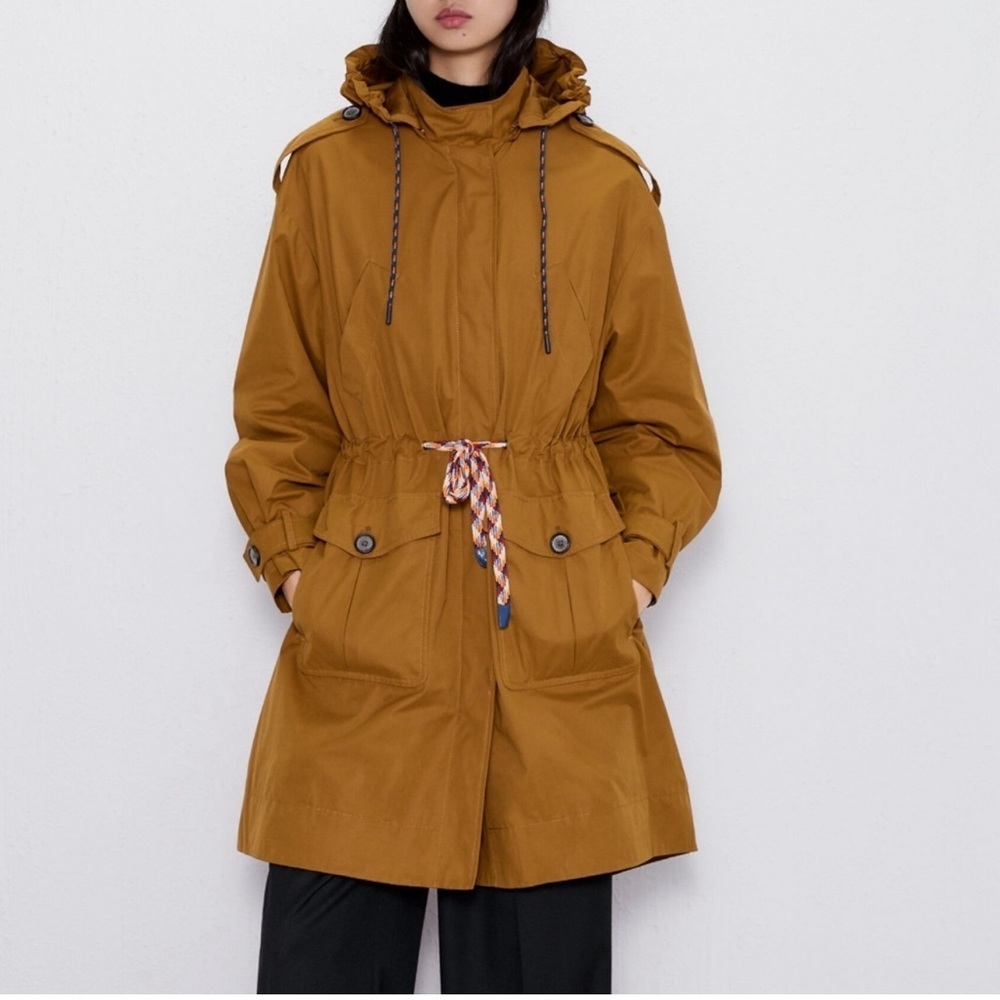🧡 Cotton Blend Contrast Drawstring Hooded Jacket - Picture 4 of 11